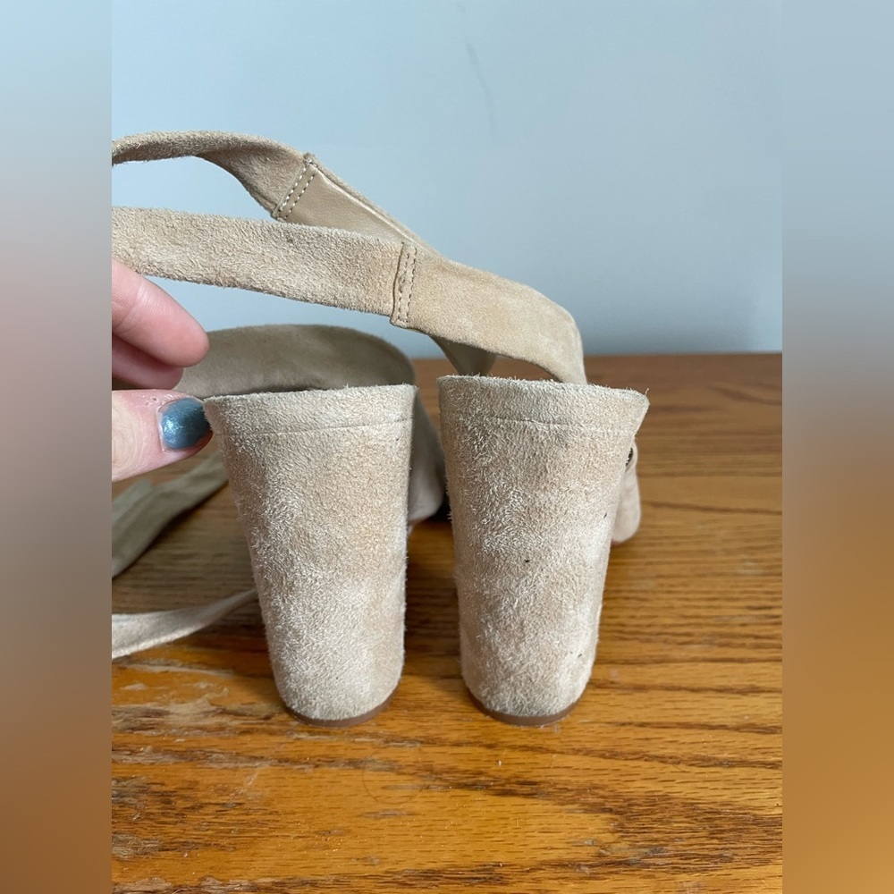 SCHUTZ Nude Suede Peep-Toe Ankle Tie Block Heel - Picture 4 of 6